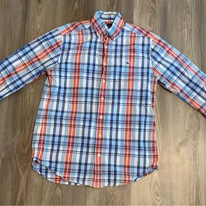 Vineyard Vines Whale Shirt Slim Fit Plaid Red White Blue Memorial Day Sz Medium